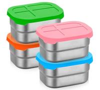 GOMETY 4 Pièces Récipients de Collation en Acier Inoxydable 230 ml, Boîtes Alimentaires Hermétiques avec Couvercle en Silicone, Sans BPA, Petits Contenants pour Snacks, Sauces, Travail et École