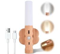 GOMETY Applique murale en bois rechargeable par USB avec détecteur de mouvement - Rechargeable par USB - Avec interrupteur - Batterie sans fil - Pour chambre à coucher, couloir, escalier