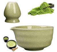 GOMETY Bol à matcha japonais avec bec verseur, bol à thé Chawan avec repose-fouet, bol traditionnel en céramique pour matcha, bol à matcha, bol à thé Chawan, bol à matcha en céramique (couleur matcha)