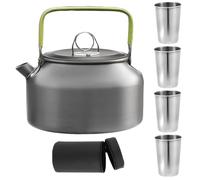 GOMETY Bouilloire de camping pour 2 à 3 personnes, théière de 0,8 l avec 4 gobelets en acier inoxydable, facile à plier, durable, en aluminium, avec sac de transport