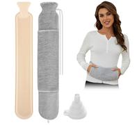 GOMETY Bouillotte extra longue de 2 l avec housse moelleuse, XXL et grande, en caoutchouc, à nouer, bouillotte pour les épaules, le dos, le ventre, grand cadeau pour femmes, hommes et enfants (gris)
