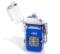 GOMETY Briquet électrique à arc électrique rechargeable par USB avec horloge et éclairage COB - Coupe-vent - Pour homme, cadeaux, festival, anniversaire, cuisine, camping (bleu)