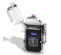 GOMETY Briquet électrique à arc électrique rechargeable par USB avec horloge et éclairage COB - Coupe-vent - Pour hommes, cadeaux, festivals, anniversaires, cuisine, camping