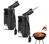 GOMETY Briquet Tempête À Flamme Jet: 2 Pièces Résistant Au Vent, Briquet À Gaz Butane Rechargeable, Flamme Réglable, pour Extérieur, Grill Et Cheminée (Noir)