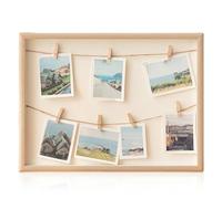 GOMETY Cadre photo en bois à monter soi-même, avec corde de chanvre et pinces en bois - Support mural polyvalent pour photos, mur photo et cartes postales (rétro, 42 x 32 cm)