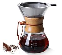 GOMETY Cafetière à Filtre Manuel 800 ml, Carafe en Verre Borosilicate avec Filtre Double Couche en Acier Inoxydable, Cafetière à Filtre, Cafetière en Verre pour un café aromatique