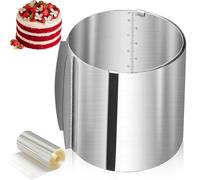 GOMETY Cercle à Pâtisserie Réglable Ø 16-30 cm - Cercle de Patisserie en Acier Inoxydable 20 cm - avec Échelle et 5 mètres Ruban de Gâteau - Parfait pour Gâteaux Mousse, Desserts et Pâtisseries