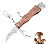 GOMETY Couteau à champignons pliant, Grand couteau de poche multifonction avec tire-bouchon et brosse, Couteau de poche pour champignons/truffes pour cueilleurs de champignons