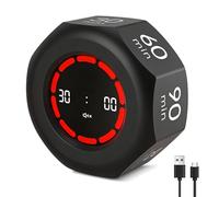 GOMETY Cube Visual Timer, Minuteur Pomodoro Timer à Rotation, 1/3/5/15/30/60/90 Minutes et Compte à Rebours, Mode Silencieux et Mode Sonnerie, Pomodoro Minuteur Rechargeable pour Cuisine, L'étude