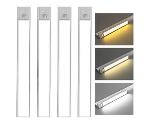 GOMETY Ensemble de 4 Luminaires LED pour Meubles, Éclairage de Meubles avec Détecteur de Mouvement de Cuisine, Lamp de Vitrine à Intensité Variable, Éclairage D'escalier