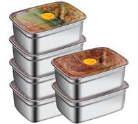 GOMETY Ensemble de 6 Boîtes de Conservation Alimentaire en Acier Inoxydable de 1200 ml avec Couvercles, Boîtes à goûter compartimentées, Boîtes à Lunch Empilables et étanches pour Conserver les Repas