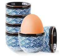 GOMETY Ensemble de 6 Coquetiers en Porcelaine, Coquetiers de Camping, Porte-œufs, Joli Ensemble de Coquetiers, Compatibles Lave-Vaisselle pour Le Petit-déjeuner, œufs Durs et à la Coque (Bleu Clair)