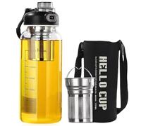 GOMETY Gourde en verre borosilicate de 1,5 l avec bec d'écoulement à thé, 1500 ml, portable, anti-fuite, idéale pour les amateurs de thé, la gym, le sport, l'extérieur, le fitness, le bureau, sans BPA