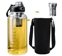 GOMETY Gourde en verre de 1 l avec passoire et manchon - Bouteille d'eau en verre avec passoire en acier inoxydable - Bouteille à thé anti-fuite avec passoire à emporter - Réutilisable - Pour eau et