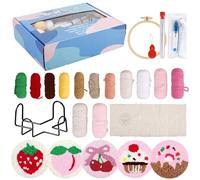 GOMETY Kit De Broderie Punch Needle 6 Pièces DIY Set De Dessous De Verre Avec Motifs Cadre Fil Aiguille Instructions Pour Enfants Débutants Et Adultes Activité Créative Cadeau