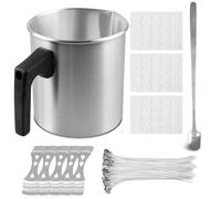 GOMETY Kit de fabrication de bougies de 1,2 l - Pot de fabrication de bougies DIY - Avec cuillère - 5 supports fixes de bougies en acier inoxydable - 60 mèches et autocollants - Bougie parfumée pour
