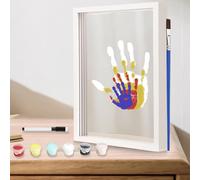 GOMETY Kit d'empreintes de main pour famille - Kit d'empreintes de main pour couple - Transparent - Pour empreintes de main de bébé - Cadre photo en bois - Cadeau souvenir - Cadeau de bébé