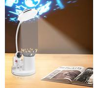 GOMETY Lampe de bureau LED rechargeable Intensité variable Col de cygne Lampe de lecture LED porte-stylo Projection d'étoiles