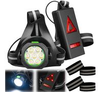 GOMETY Lampe de course avec 2 réflecteurs, lampe de course à LED, ceinture de course, 3 modes d'éclairage, lampe de poche avec feu arrière rouge, rechargeable par USB, lampe de poitrine réglable à 90