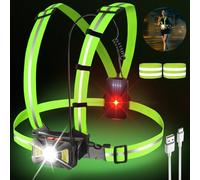 GOMETY Lampe de course avec 2 réflecteurs, lampe de course LED avec 2 bandes réfléchissantes, 5 modes d'éclairage, lampe de poche, rechargeable par USB, lampe de poitrine, course à 65 °, étanche