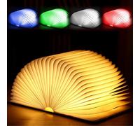GOMETY Lampe de livre pliable en bois - 12 x 9 x 2,5 cm - LED - Rechargeable par USB - 5 modes de couleur - Pliable à 360° - Veilleuse pour cadeau pour petite amie, enfants, parents - Décoration