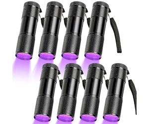 GOMETY Lampe UV 8 pièces, Mini Lampe Torche UV 9 LED 395 nm, Lampe lumière Noire en Alliage d’Aluminium, détecteur d’Urine Animaux et Billets (sans Piles)