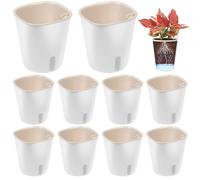 GOMETY Lot de 10 pots de fleurs à arrosage automatique - Petit pot herbes indicateur niveau eau - 7,5 x 8,5 cm - Système irrigation PP - Cuisine, balcon, rebord