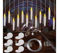 GOMETY Lot de 12 bougies LED avec baguette magique, télécommande, sans flamme, flottantes, fonctionne avec piles, lumière blanc chaud, flamme vacillante pour mariage, fête, Halloween, Noël