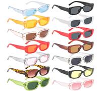 GOMETY Lot de 14 lunettes de soleil rectangulaires vintage des années 90 - Lunettes de soleil rétro tendance avec protection UV - Pour homme et femme - Pour fête, anniversaire, concerts, Couleur