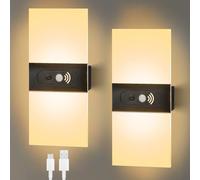 GOMETY Lot de 2 appliques murales d'intérieur avec détecteur de mouvement, rechargeables par USB, avec interrupteur, sans prise électrique, batterie 1200 mAh, pour couloir, escaliers, éclairage mural