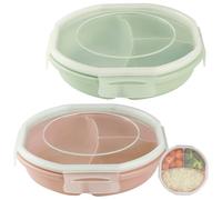 GOMETY Lot de 2 assiettes à micro-ondes Bento - Design à boucle hermétique - Boîte de rangement séparée avec 3 compartiments sans BPA - Vaisselle pour micro-ondes avec couvercle pour chauffer