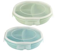 GOMETY Lot de 2 assiettes à micro-ondes - Bol Bento hermétique - Design à boucle - Boîte de rangement séparée avec 3 compartiments - Sans BPA - Vaisselle pour micro-ondes avec couvercle pour chauffer,