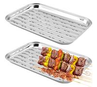 GOMETY Lot de 2 bacs à barbecue en acier inoxydable - 34,5 x 24,2 x 2,7 cm - Réutilisable - Panier à légumes - Accessoire d'extérieur pour légumes, poissons ou viandes - Pour barbecue à gaz,