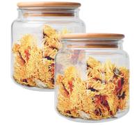 GOMETY Lot de 2 bocaux de conservation en verre avec couvercle en bambou - 500 ml - Ronds - En verre borosilicate - Hermétiques - Pour cuisine, céréales, grains de café, épices, riz