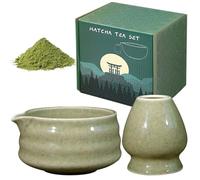 GOMETY Lot de 2 Bols à Matcha en Céramique - Bols à Thé Traditionnels pour la Cérémonie du Thé (Couleur Matcha)