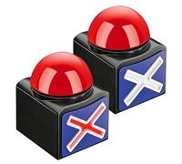 GOMETY Lot de 2 buzzers avec son et lumière, buzzers avec lumière et son, sonore, buzzer à pression, buzzer en plastique, accessoire de fête, buzz pour quiz, spectacles de quiz, fête, rouge/noir