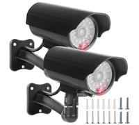 GOMETY Lot de 2 caméras factice d'extérieur avec LED clignotante rouge - Fausse caméra de surveillance - Caméra de surveillance factice - Caméra de sécurité pour l'intérieur et l'extérieur