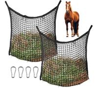 GOMETY Lot de 2 filets à foin pour chevaux - 90 x 60 cm - Maille fine - Avec 4 mousquetons - Filet d'alimentation pour foin de 8 kg - Le temps d'alimentation peut être prolongé