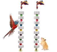 GOMETY Lot de 2 Grands Jouets à mâcher pour Oiseaux, Jouet Perroquet,Pierre de Calcium avec clochettes, Jouets pour calopsitte, Perruche, Perroquet, Rat, Hamster, Chinchilla, Lapin à mâcher