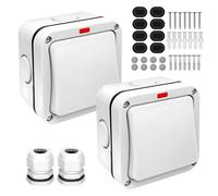 GOMETY Lot de 2 interrupteurs d'extérieur universels résistants aux intempéries 20 A IP66 - Interrupteur encastré étanche avec témoin lumineux - Pour extérieur, jardin, balcon, pièce humide