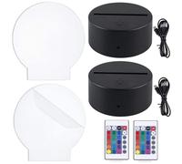 GOMETY Lot de 2 Lampes de Nuit LED 3D, Socles Lumineux 3D avec Tableau Lumineux et Télécommande et Câble USB, 3D LED Night Light Base, Lampe de décoration pour chambre d'enfant salon magasin