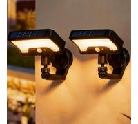 GOMETY Lot de 2 Lampes Solaires D'extérieur, Lampes Solaires avec Détecteur de Mouvement, éclairage Solaire étanche avec Télécommande, Projecteurs LED D'extérieur pour Jardins, Clôtures et Gouttières