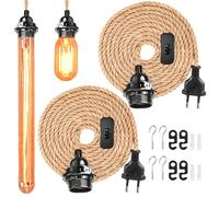 GOMETY Lot de 2 lustres suspendus avec interrupteur et fiche, douille E27, 4,5 m, corde de chanvre, vintage, câble de lampe, lampe à suspension bricolage, suspension pour entrepôt