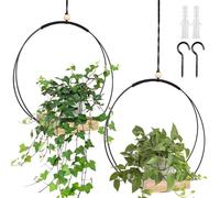 GOMETY Lot de 2 pots de fleurs suspendus en macramé avec base en bois, hauteur 93 cm, avec socle en bois, anneau en métal et boucle de suspension pour l'intérieur, jardinières suspendues pour murs et