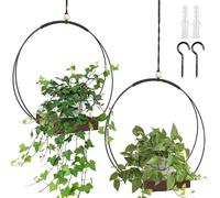 GOMETY Lot de 2 pots de fleurs suspendus en macramé avec base en bois - Hauteur : 93 cm - Avec socle en bois - Anneau en métal et boucle de suspension - Pour l'intérieur - Jardinières suspendues pour