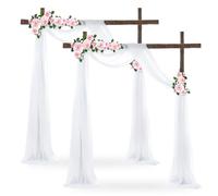 GOMETY Lot de 2 rideaux de mariage - 75 x 600 cm - En tulle blanc - En mousseline de soie - Pour arche de mariage, cérémonie, fête, scène