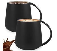 GOMETY Lot de 2 tasses à café classiques en céramique - 380 ml - Pour cappuccino, thé, expresso, maison, bureau (noir mat)