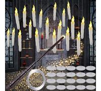 GOMETY Lot de 20 bougies LED flottantes avec baguette magique, sans flamme, bougies LED flottantes, télécommande à piles, lumière blanc chaud, flamme vacillante pour mariage, fête, Halloween, Noël