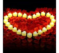GOMETY Lot de 24 bougies chauffe-plat LED en forme de cœur, 1000 pétales de rose artificiels et 24 bougies chauffe-plat LED sans flamme en forme de cœur pour décoration de mariage, Saint-Valentin,