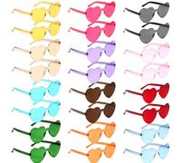 GOMETY Lot de 24 lunettes de soleil de Noël sans monture, en forme de cœur, transparentes, en forme de cœur, pour carnaval, fête sur la plage, 12 couleurs